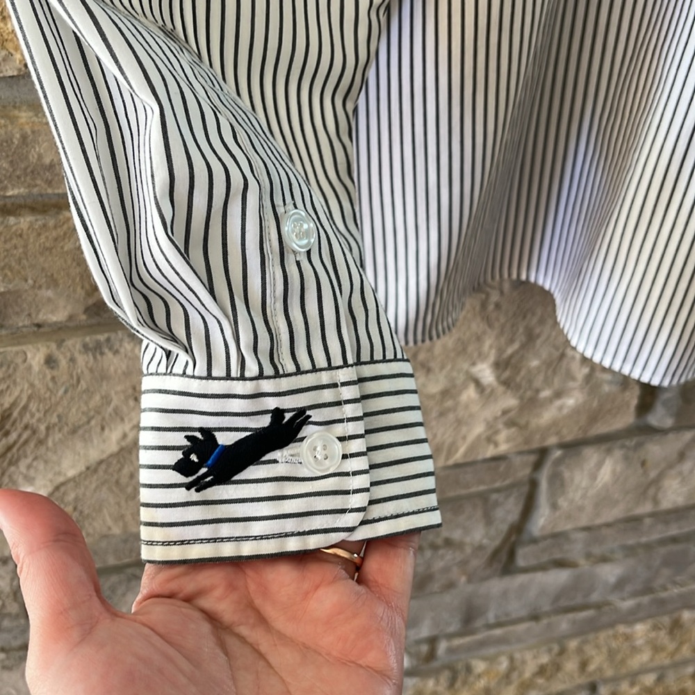 Vintage Napa Valley White Button Down Shirt with Black Vertical Stripes Large - Picture 11 of 15